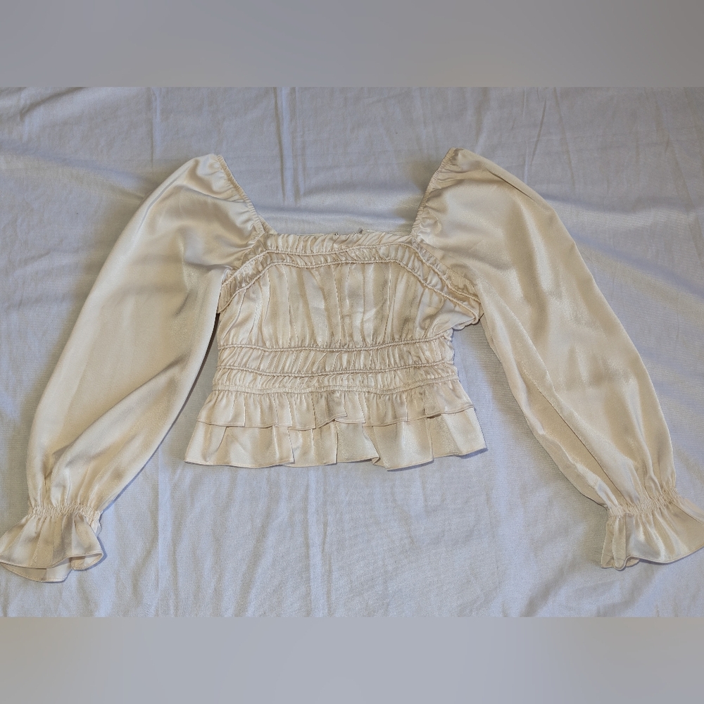 Greylin Anthropologie Peasant Ruffled Peplum Smocked Milkmaid Blouse NWOT Sz S